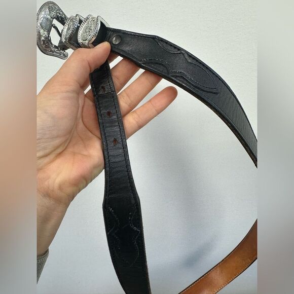 Nocona Vintage Black Leather Western Belt Silver Tone Hardware Buckle Size L - Picture 7 of 9